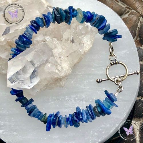 Blue Kyanite Chip Bracelet With Silver Toggle Clasp